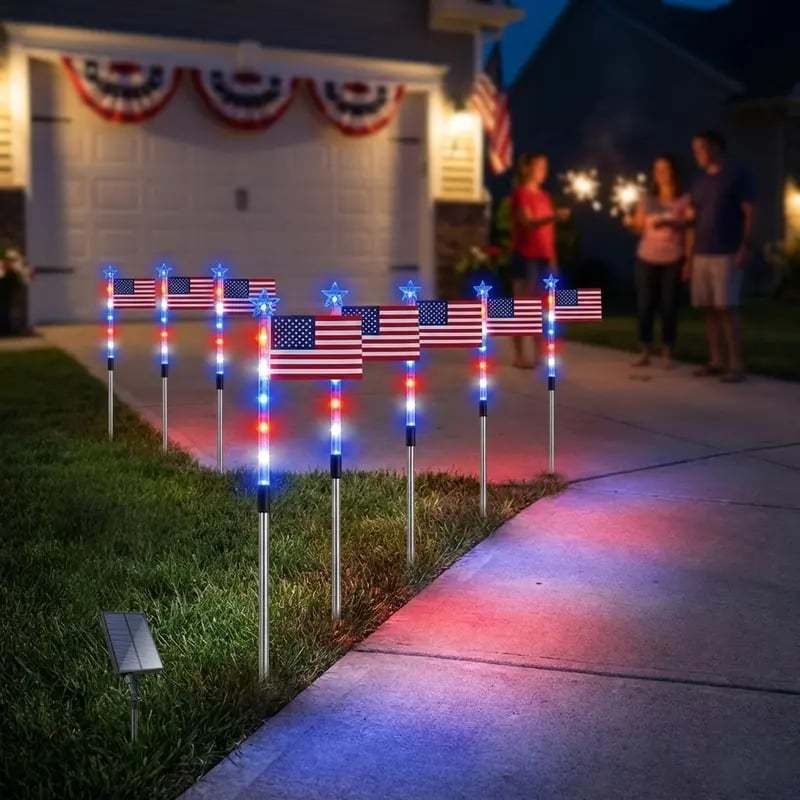 🔥Last Day 49% OFF🔥8 Solar American Flag Pathway Lights – Red, White & Blue Yard Glow for 250th Independence Celebration 🇺🇸✨