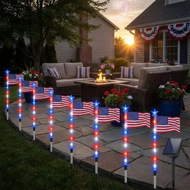 🔥Last Day 49% OFF🔥8 Solar American Flag Pathway Lights – Red, White & Blue Yard Glow for 250th Independence Celebration 🇺🇸✨