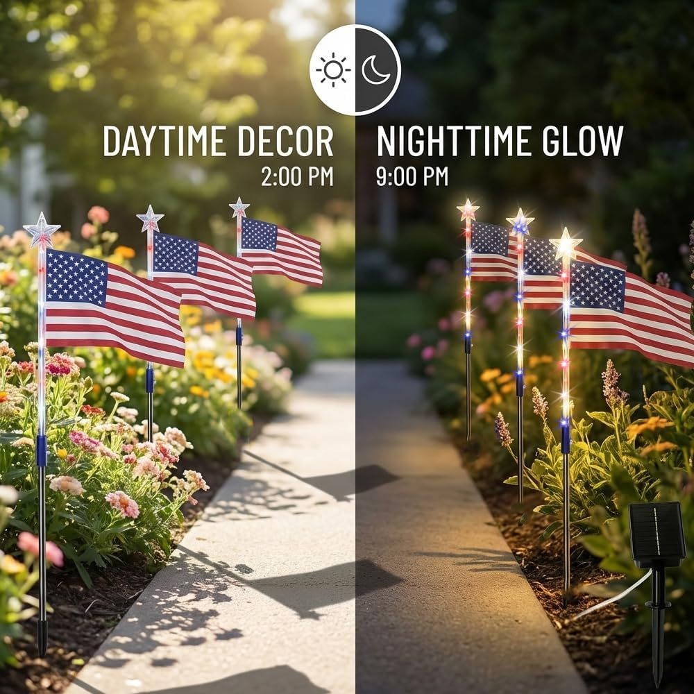 🔥Last Day 49% OFF🔥8 Solar American Flag Pathway Lights – Red, White & Blue Yard Glow for 250th Independence Celebration 🇺🇸✨