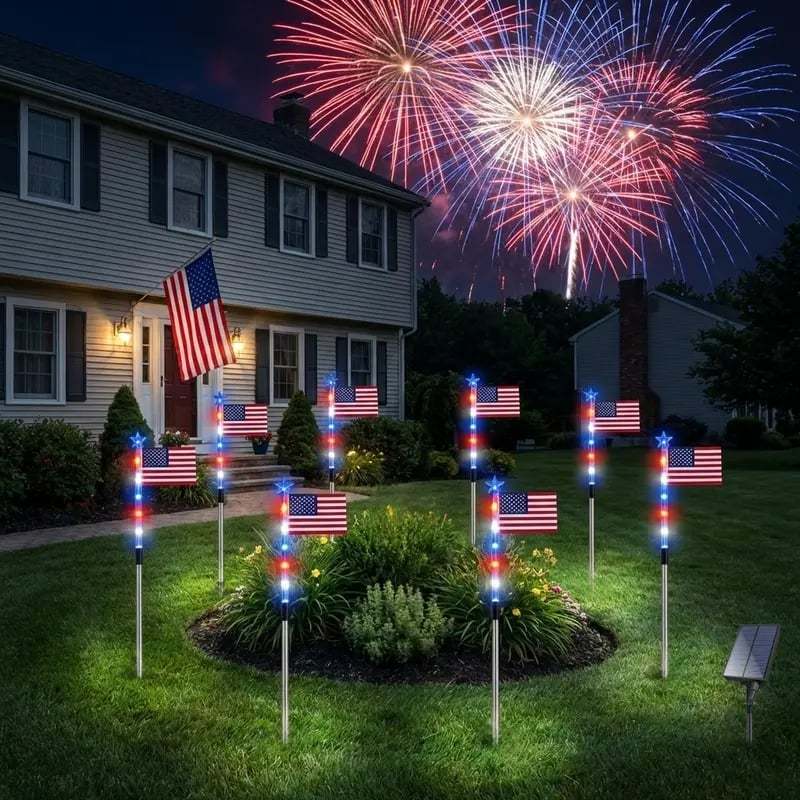 🔥Last Day 49% OFF🔥8 Solar American Flag Pathway Lights – Red, White & Blue Yard Glow for 250th Independence Celebration 🇺🇸✨